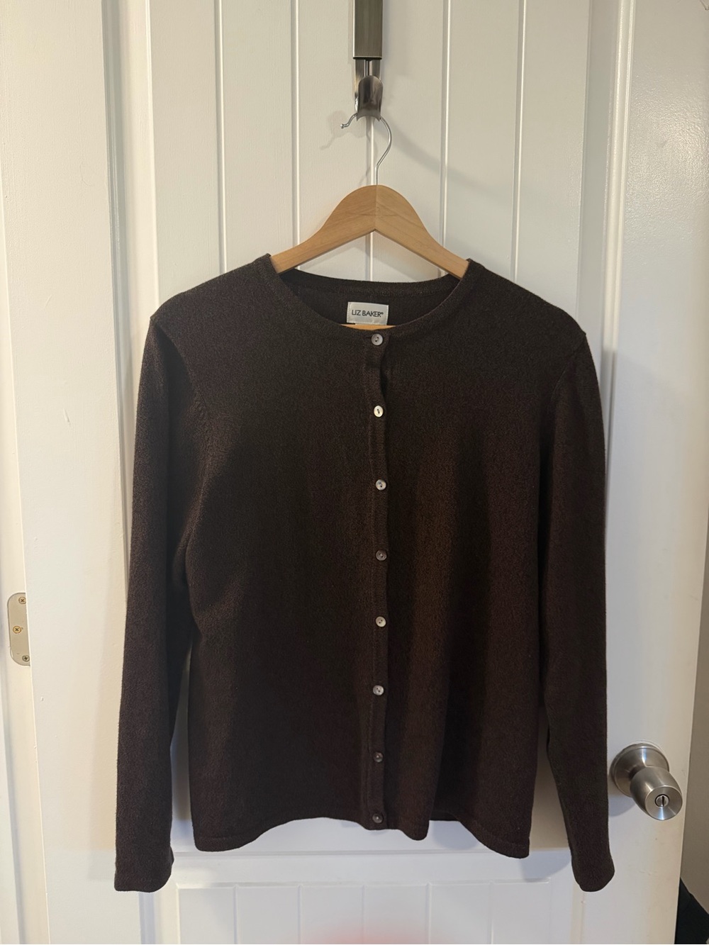 Brown Button-Front Knit Cardigan